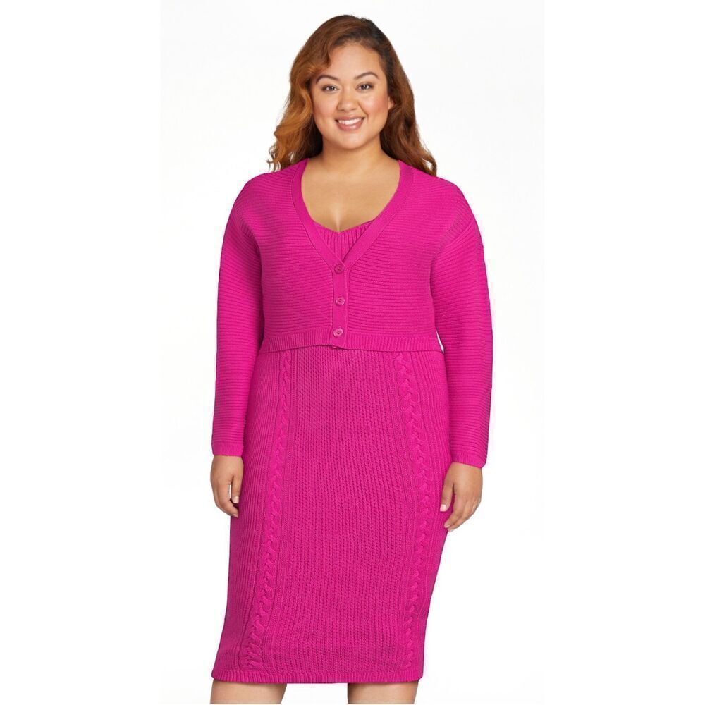 Sofia Jeans Women’s Pink Ribbed Cropped Cardigan XXXL Drop Shoulder Sweater